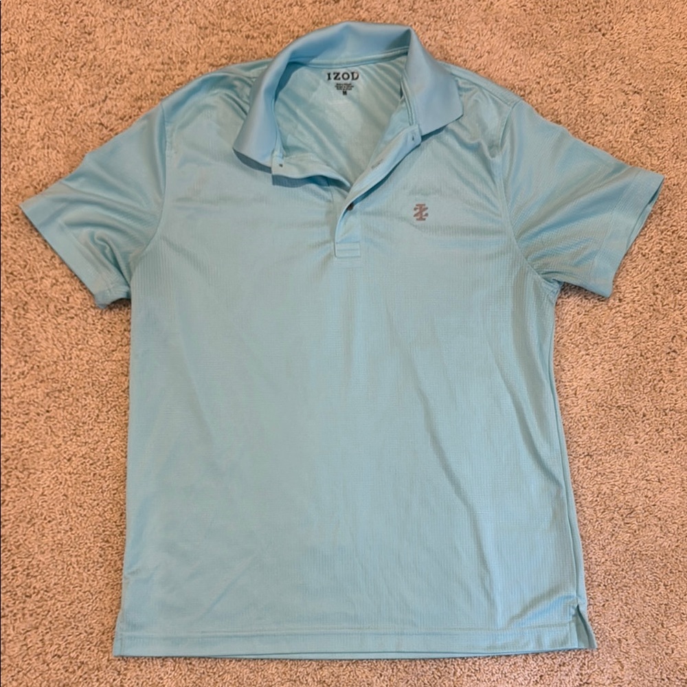 IZOD Men's Light Blue Turquoise Polo Shirt Medium